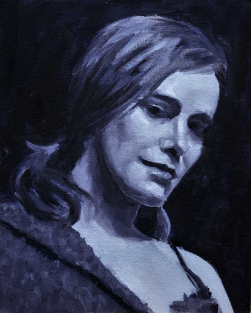 Monochrome Lady, oil on MDF board 30x24cm (11.8x9.4 inch)