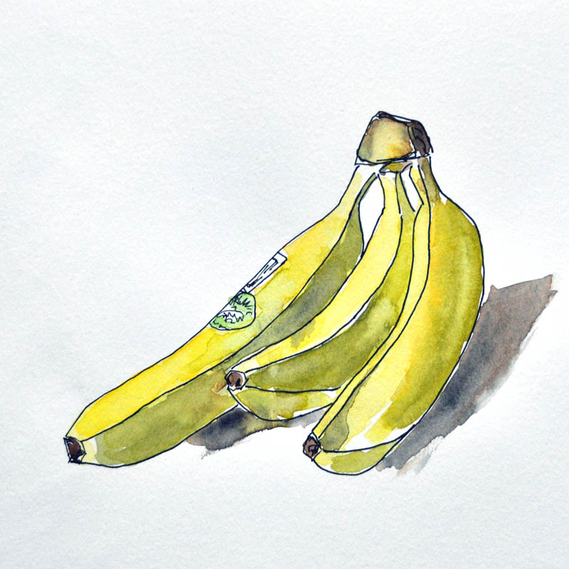 Bananas, watercolor on paper 21×29.7cm (8.3×11.7 inch)