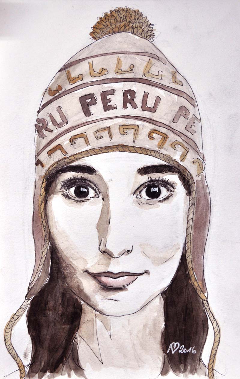 Paola from Mexico, watercolor on paper 21×29.7cm (8.3×11.7 inch)